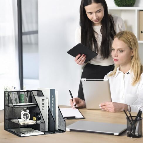 M&G Mesh Pen Holder Desk Organizer, Multi-Functional Pencil Holder with File Holders, Large Capacity Office Desk Accessories, Integrated Design without Installation in Saudi Arabia