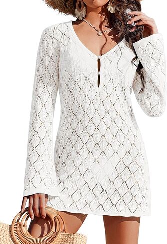 Ekouaer ملابس السباحة التستر للنساء الكروشيه الشاطئ التستر الجوف خارج كم طويل يغطي 2026 الصيف عطلة وتتسابق in Kuwait