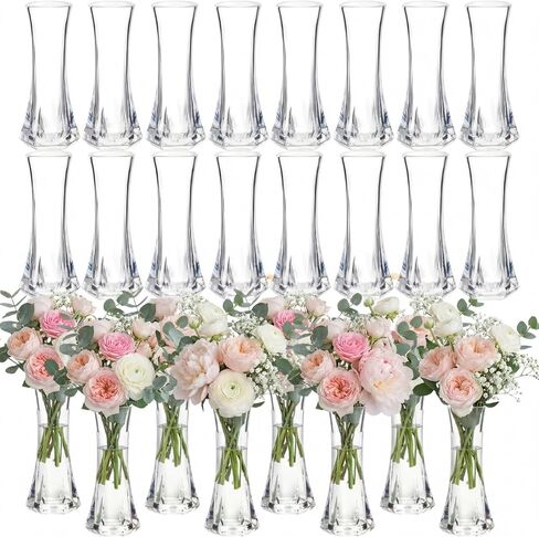 مومفاي 24 قطعة من مزهرية زهور بلاستيكية شفافة بارتفاع 5.9 انش، مزهرية بلاستيكية اكريليك مقاومة للكسر، مزهرية كريستال صغيرة مفردة للزينة المركزية للزفاف وديكور المنزل والمكتب in Kuwait