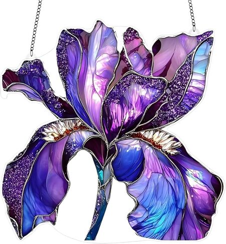 1PC Purple Iris Acrylic Suncatcher Hanging, 7.08 inch Window Decor with Printed Stained Glass Style Design, Rainbow Maker Wall Art, Gift Idea & Garden Ornament Indoor Outdoor Use/ZW-01 in Saudi Arabia