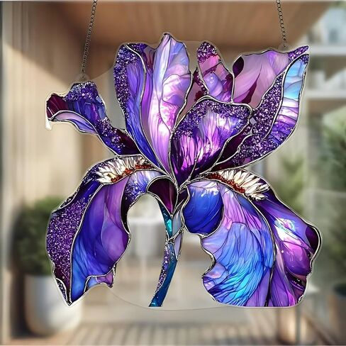 1PC Purple Iris Acrylic Suncatcher Hanging, 7.08 inch Window Decor with Printed Stained Glass Style Design, Rainbow Maker Wall Art, Gift Idea & Garden Ornament Indoor Outdoor Use/ZW-01 in Saudi Arabia