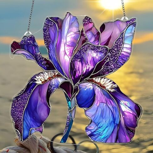 1PC Purple Iris Acrylic Suncatcher Hanging, 7.08 inch Window Decor with Printed Stained Glass Style Design, Rainbow Maker Wall Art, Gift Idea & Garden Ornament Indoor Outdoor Use/ZW-01 in Saudi Arabia
