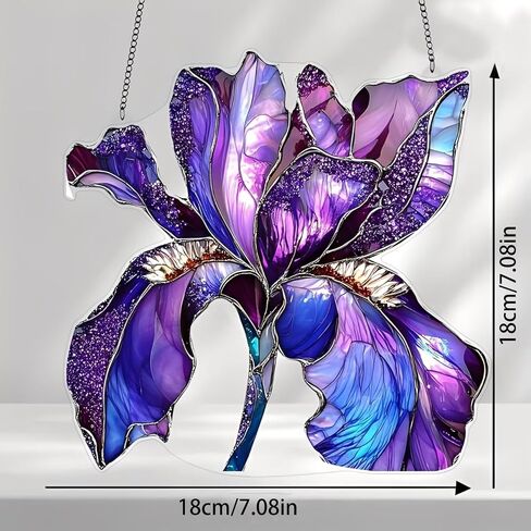 1PC Purple Iris Acrylic Suncatcher Hanging, 7.08 inch Window Decor with Printed Stained Glass Style Design, Rainbow Maker Wall Art, Gift Idea & Garden Ornament Indoor Outdoor Use/ZW-01 in Saudi Arabia