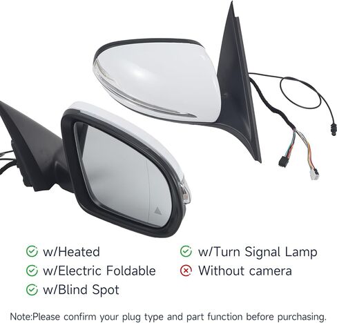Passenger Side View Mirror Assembly Fit For W205 Mercedes Benz C Class C180 C200 C300 C250 2015-2021 With Electrical Folding/Blind Spot/Heated/LED Turning Signal Light/Memory/Puddle Lights (White) in Saudi Arabia