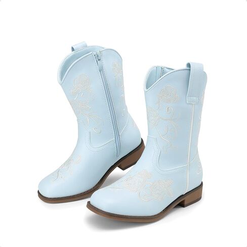 أحذية DREAM PAIRS للفتيات أحذية رعاة البقر مطرزة بالزهور أحذية راعية البقر الغربية الكلاسيكية بمقدمة مربعة وسحاب جانبي متوسط ​​الساق وحفلات ركوب الخيل للأطفال الصغار/الأطفال الصغار/الكبار in Kuwait
