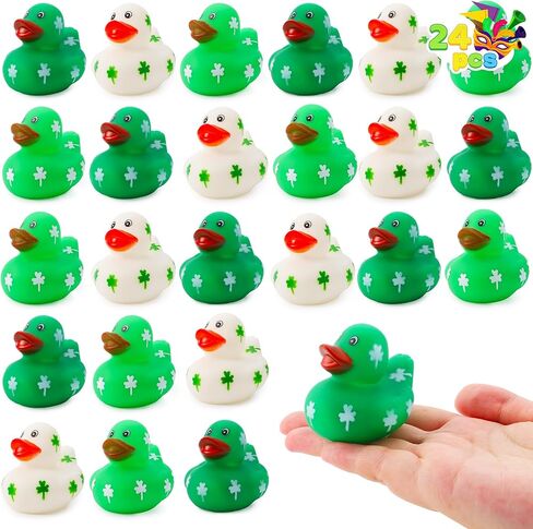 JOYIN 24 Pcs St Patrick Rubber Ducks, St. Patrick's Day Green Rubber Ducks Lucky Ducks with Hats & Shamrock Patterns, Small Kid Bath Toys, St Patrick Gifts for Kids, Party Favors & Decorations in Saudi Arabia