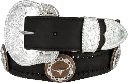 Copper LongHorn Steer Conchos Western Leather Scalloped Belt 1 1/2" wide in Saudi Arabia