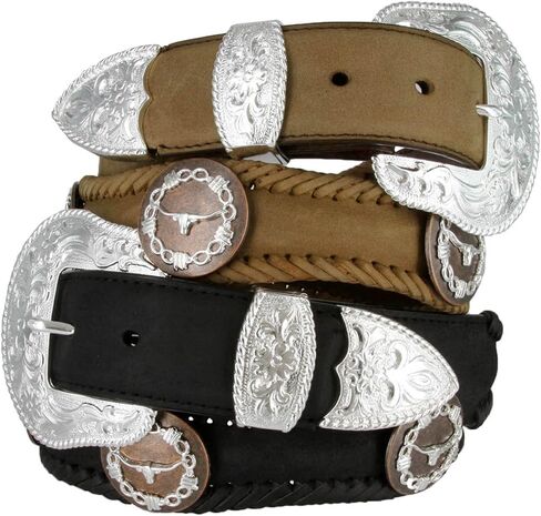 حزام نحاسي LongHorn Steer Conchos من الجلد الغربي ذو صدفي بعرض 1 1/2 بوصة in Kuwait