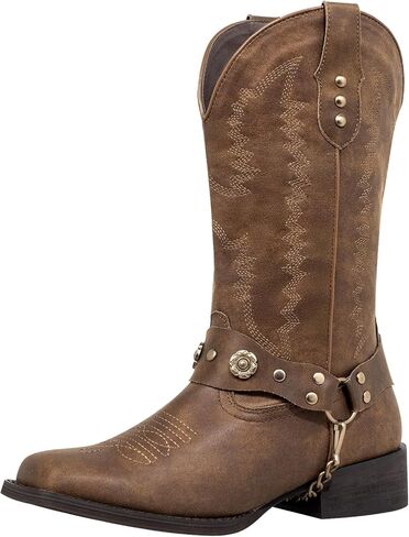 J’s.o.l.e Square Toe Cowboy Boots for Women Wide Calf Cowgirl Boots Harness Western Boots in Saudi Arabia