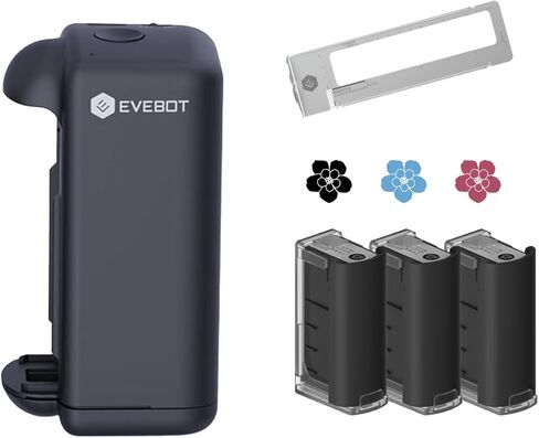 طابعة نفث الحبر المحمولة من EVEBOT لأي سطح بفوهة 1.02 بوصة، طابعة ملصقات ذكية لاسلكية بلوتوث محمولة لرمز الاستجابة السريعة الباركود وتاريخ الإنتاج والوقت والشعار رقم الدفعة - أسود قطعة واحدة in Kuwait