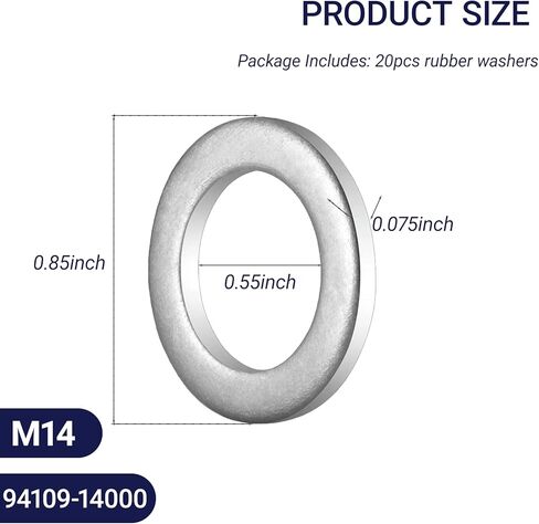 20 PCS Oil Drain Plug Crush Washer M14 Gasket Seal Ring Fits for Accord, Civic, Ridgeline, Odyssey, CR-V, Pilot and More 94109-14000, 007603-014106, 21513-23001, 9956-41-400 in Kuwait