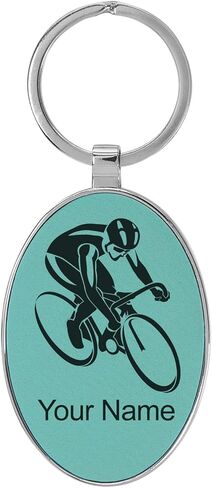 LaserGram Oval Keychain, Cyclist 1, Personalized Engraving Included (Metal Frame) in Kuwait