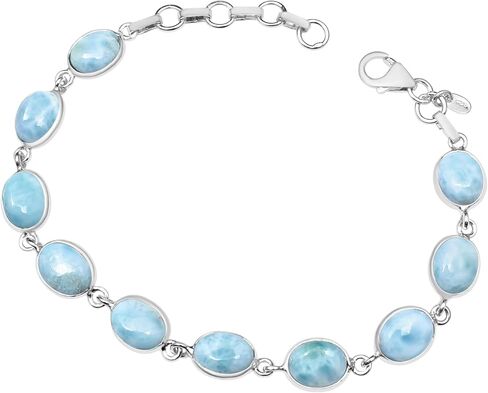 Silver Palace 925 Sterling Silver Natural Larimar Gemstone Link Tennis Bracelet Gift For Unisex 7 Inch To 8 Inch in Saudi Arabia