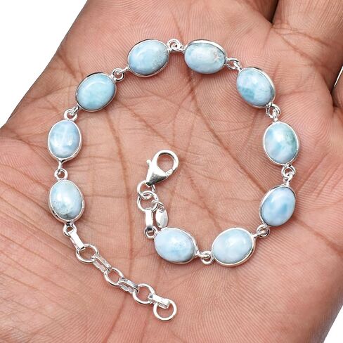 Silver Palace 925 Sterling Silver Natural Larimar Gemstone Link Tennis Bracelet Gift For Unisex 7 Inch To 8 Inch in Saudi Arabia