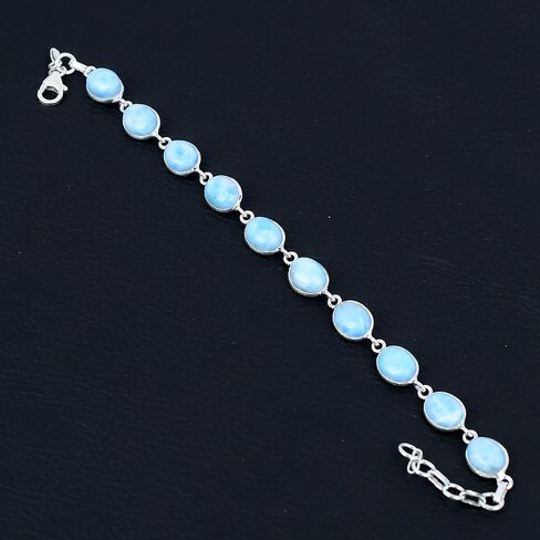 Silver Palace 925 Sterling Silver Natural Larimar Gemstone Link Tennis Bracelet Gift For Unisex 7 Inch To 8 Inch in Saudi Arabia