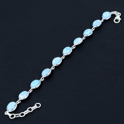 Silver Palace 925 Sterling Silver Natural Larimar Gemstone Link Tennis Bracelet Gift For Unisex 7 Inch To 8 Inch in Saudi Arabia