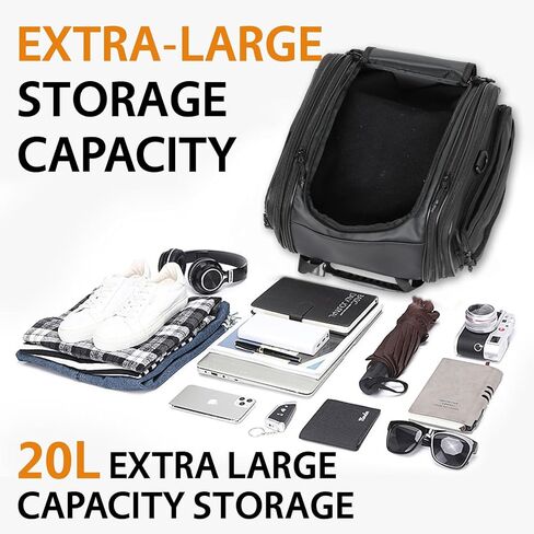 حقيبة ذيل الدراجة النارية، مقصورة أمتعة مقاومة للماء قابلة للتوسيع 20L-26L، مناسبة لحقيبة تخزين الرف الخلفي لنماذج الدراجات النارية المختلفة، أسود in Kuwait