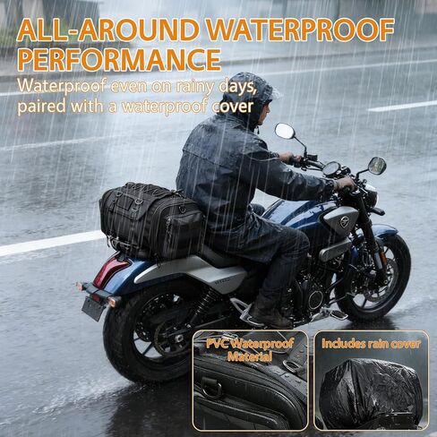 حقيبة ذيل الدراجة النارية، مقصورة أمتعة مقاومة للماء قابلة للتوسيع 20L-26L، مناسبة لحقيبة تخزين الرف الخلفي لنماذج الدراجات النارية المختلفة، أسود in Kuwait