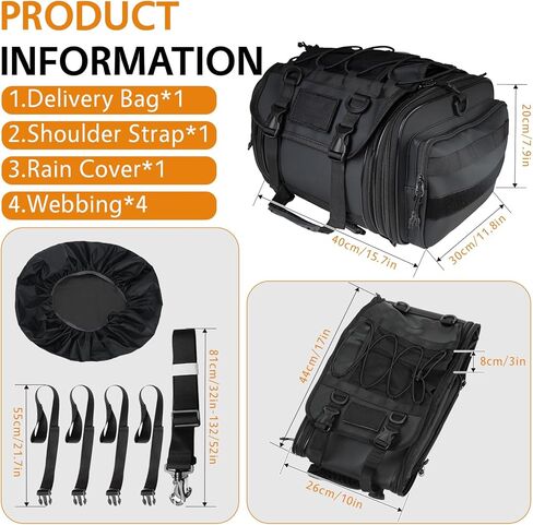 حقيبة ذيل الدراجة النارية، مقصورة أمتعة مقاومة للماء قابلة للتوسيع 20L-26L، مناسبة لحقيبة تخزين الرف الخلفي لنماذج الدراجات النارية المختلفة، أسود in Kuwait