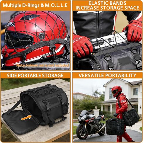 حقيبة ذيل الدراجة النارية، مقصورة أمتعة مقاومة للماء قابلة للتوسيع 20L-26L، مناسبة لحقيبة تخزين الرف الخلفي لنماذج الدراجات النارية المختلفة، أسود in Kuwait