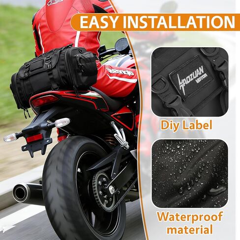 حقيبة ذيل الدراجة النارية، مقصورة أمتعة مقاومة للماء قابلة للتوسيع 20L-26L، مناسبة لحقيبة تخزين الرف الخلفي لنماذج الدراجات النارية المختلفة، أسود in Kuwait