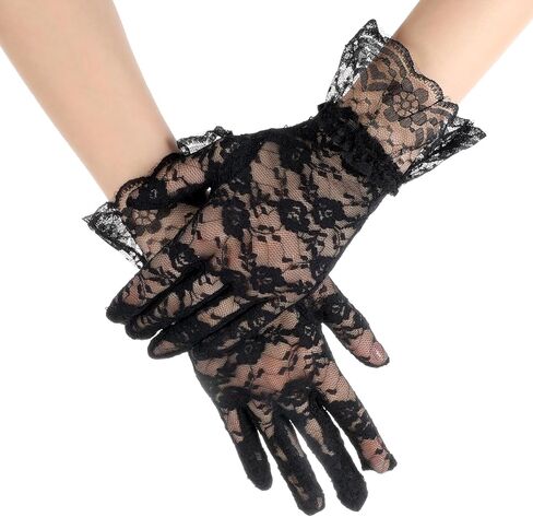 Tea Party Short Laces Glove Women's Laces Opera Glove Black Lace Gloves Halloween Lace Glovess 80s Wrist Length Bridal Wedding Gloves for Wedding Prom Dinne Cosplay Costume Accessories in Saudi Arabia