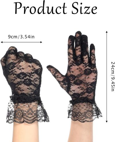 Tea Party Short Laces Glove Women's Laces Opera Glove Black Lace Gloves Halloween Lace Glovess 80s Wrist Length Bridal Wedding Gloves for Wedding Prom Dinne Cosplay Costume Accessories in Saudi Arabia