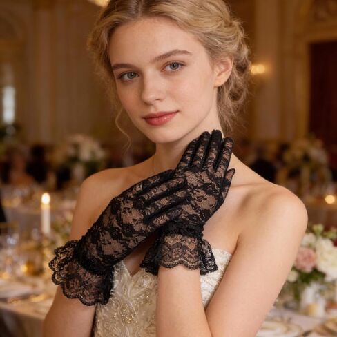 Tea Party Short Laces Glove Women's Laces Opera Glove Black Lace Gloves Halloween Lace Glovess 80s Wrist Length Bridal Wedding Gloves for Wedding Prom Dinne Cosplay Costume Accessories in Saudi Arabia