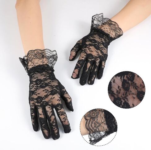 Tea Party Short Laces Glove Women's Laces Opera Glove Black Lace Gloves Halloween Lace Glovess 80s Wrist Length Bridal Wedding Gloves for Wedding Prom Dinne Cosplay Costume Accessories in Saudi Arabia