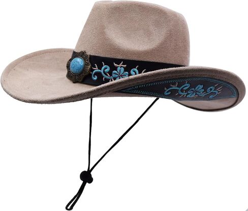 Western Cowboy Hat for Women & Men Leather Cowgirl Hat Wide Brim with Belt Buckle in Saudi Arabia