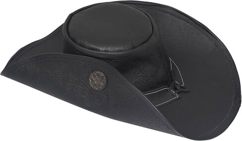 قبعة من الجلد الطبيعي في العصور الوسطى للرجال والنساء | غطاء رأس بحافة مسطحة مصنوع يدويًا من رعاة البقر من Flandes بسُمك 1.5 مم in Kuwait