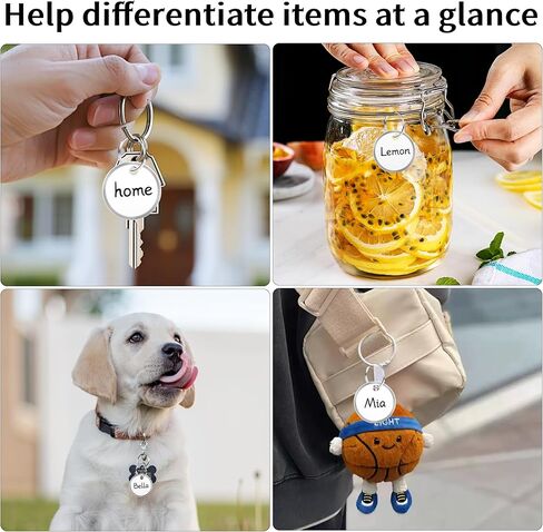 علامات مفاتيح مقاس 1 بوصة مع ملصقات - 30 حزمة من علامات تعريف سلسلة المفاتيح ذات الحافة المعدنية/معرفات مع ملصقات ورقية مستديرة بيضاء قابلة للكتابة للاسم والأمتعة والحقائب وحقيبة الظهر in Kuwait