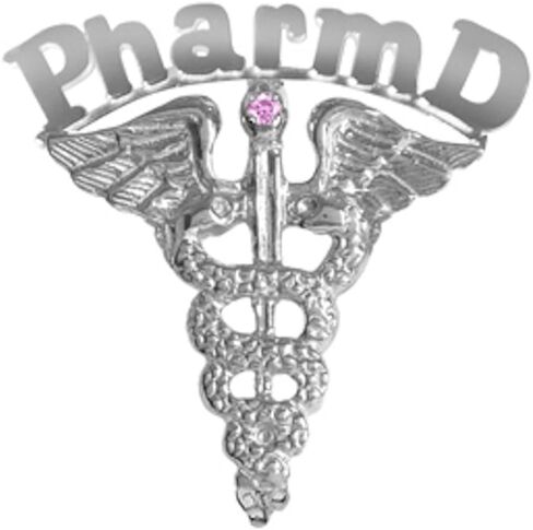 Pharm D Graduation Pin with Pink Sapphire in Silver for Pharmacists in Saudi Arabia