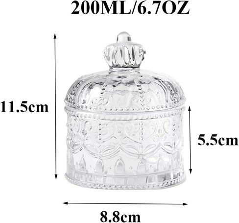 200ml 6.7oz Clear Glass Jar with Lid Vintage Embossed Crystal Glass Candy Dish Decorative Food Storage Jar for Wedding Party Buffet Home Organization in Saudi Arabia