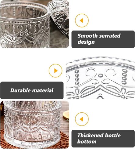 200ml 6.7oz Clear Glass Jar with Lid Vintage Embossed Crystal Glass Candy Dish Decorative Food Storage Jar for Wedding Party Buffet Home Organization in Saudi Arabia