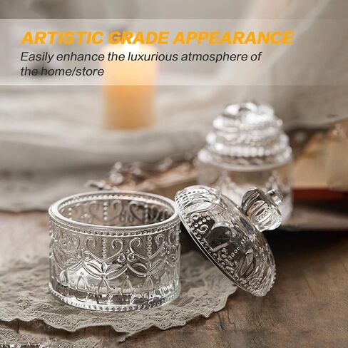 200ml 6.7oz Clear Glass Jar with Lid Vintage Embossed Crystal Glass Candy Dish Decorative Food Storage Jar for Wedding Party Buffet Home Organization in Saudi Arabia