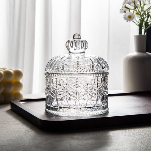 200ml 6.7oz Clear Glass Jar with Lid Vintage Embossed Crystal Glass Candy Dish Decorative Food Storage Jar for Wedding Party Buffet Home Organization in Saudi Arabia