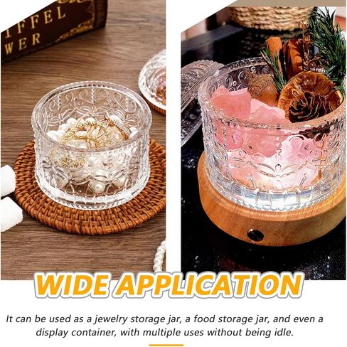200ml 6.7oz Clear Glass Jar with Lid Vintage Embossed Crystal Glass Candy Dish Decorative Food Storage Jar for Wedding Party Buffet Home Organization in Saudi Arabia