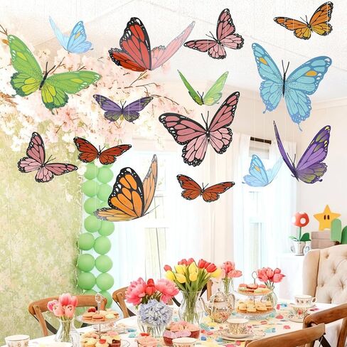 18 قطعة من ديكورات حفلات الفراشات الكبيرة ثلاثية الأبعاد لتزيين الفراشات الورقية الملونة بمقاسين من الفراشات الورقية لوازم حفلات أعياد الميلاد لحفلات الزفاف والربيع وغرفة استحمام الطفل وديكور السقف in Kuwait