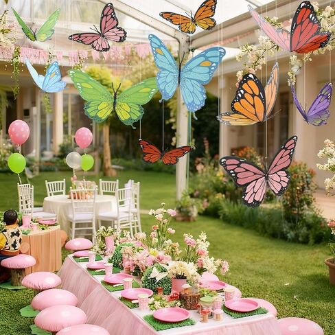 18 قطعة من ديكورات حفلات الفراشات الكبيرة ثلاثية الأبعاد لتزيين الفراشات الورقية الملونة بمقاسين من الفراشات الورقية لوازم حفلات أعياد الميلاد لحفلات الزفاف والربيع وغرفة استحمام الطفل وديكور السقف in Kuwait