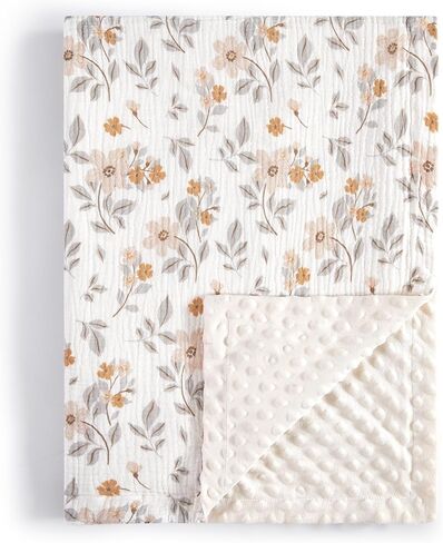 Baby Blankets for Girls Boys, Receiving Baby Blanket with Double Layer Soft Plush, Minky Muslin Cotton Front and Dotted Backing 30"x40", Yellow Flower in Saudi Arabia