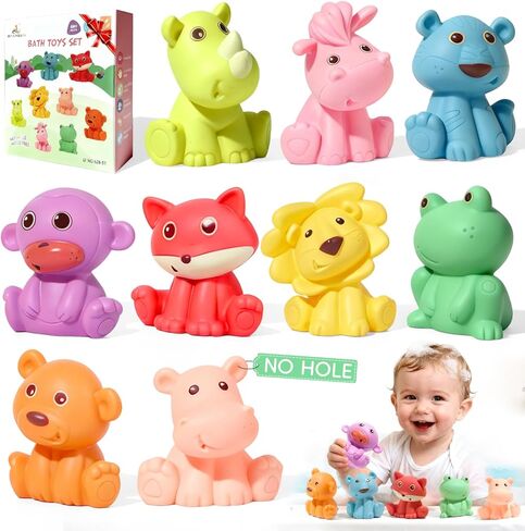 Mold Free Animal Baby Bath Toys for Toddlers/ Infants 6 - 12 Months, 9 Pack No Hole No Mold Silicone Bathtub Toys Eco-Friendly Non Toxic Bathtub Float Toy for Water Play Kids in Saudi Arabia