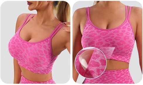 Women's Comfortable Slim Fit Leopard Print Yoga Exercise Set High Waist and Hip Lifting Yoga Suit with Padding Bra in Saudi Arabia