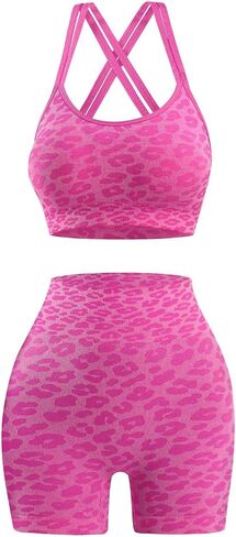 Women's Comfortable Slim Fit Leopard Print Yoga Exercise Set High Waist and Hip Lifting Yoga Suit with Padding Bra in Saudi Arabia