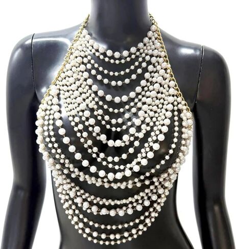 Sexy Pearl Top Backless Vest,Multi-Layered Summer Beach Beaded Harness Bra Chain Festival Rave Pearl Tassel Bralette Body Jewelry for Women in Saudi Arabia