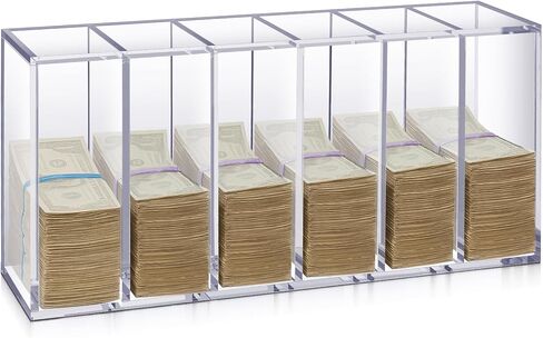 Leinuosen 25" x 12" x 7" Extra Large Clear Currency Tray with 6 Pocket Acrylic Cash Organizer Money Bill Storage Box for Bank Casinos Pharmacies in Saudi Arabia