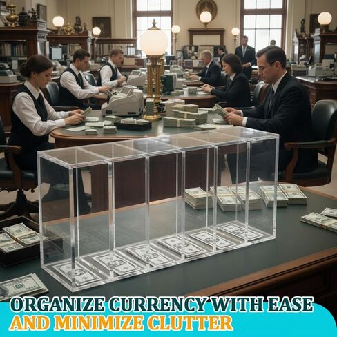 Leinuosen 25" x 12" x 7" Extra Large Clear Currency Tray with 6 Pocket Acrylic Cash Organizer Money Bill Storage Box for Bank Casinos Pharmacies in Saudi Arabia