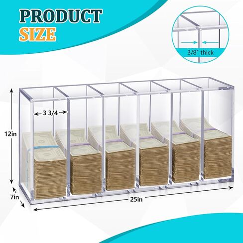 Leinuosen 25" x 12" x 7" Extra Large Clear Currency Tray with 6 Pocket Acrylic Cash Organizer Money Bill Storage Box for Bank Casinos Pharmacies in Saudi Arabia