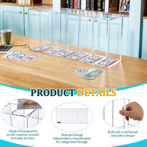 Leinuosen 25" x 12" x 7" Extra Large Clear Currency Tray with 6 Pocket Acrylic Cash Organizer Money Bill Storage Box for Bank Casinos Pharmacies in Saudi Arabia