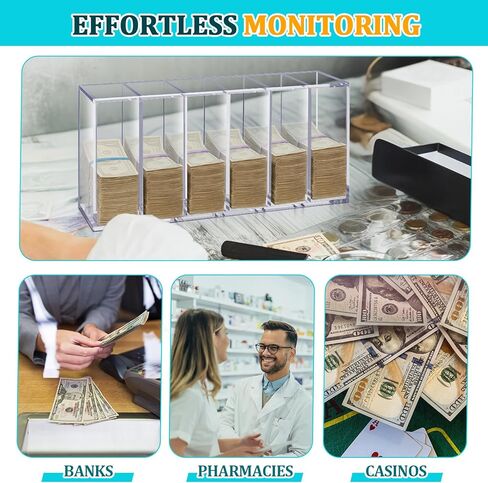 Leinuosen 25" x 12" x 7" Extra Large Clear Currency Tray with 6 Pocket Acrylic Cash Organizer Money Bill Storage Box for Bank Casinos Pharmacies in Saudi Arabia